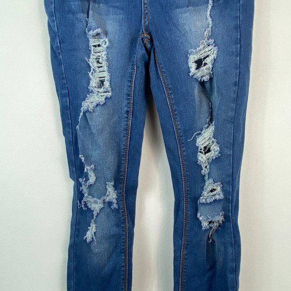 Indigo Rein Juniors 1 Blue Ripped High Rise Skinny Ankle Jeggings NWT AM80 - Picture 4 of 7